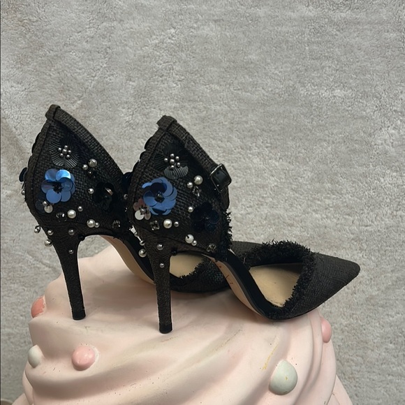 Zara Black and Blue Floral Stiletto Heels Size 7 - Picture 9 of 11